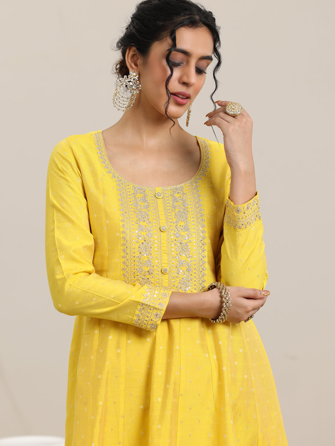 Yellow Embroidered Chanderi Silk Anarkali Suit With Dupatta