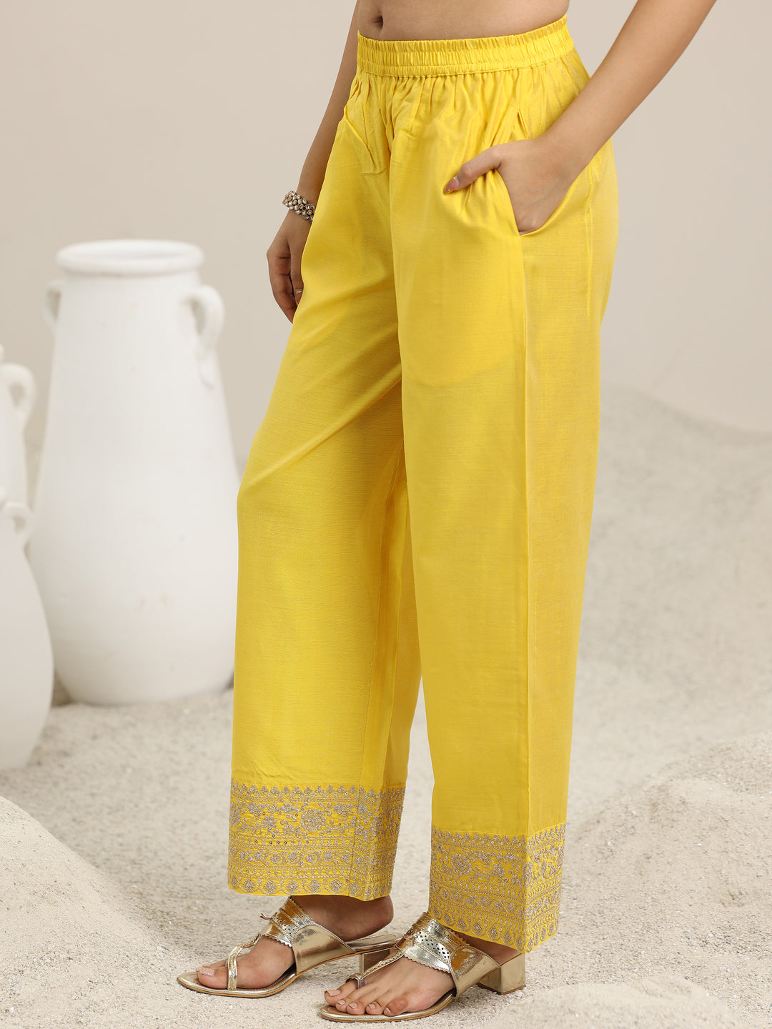 Yellow Embroidered Chanderi Silk Anarkali Suit With Dupatta