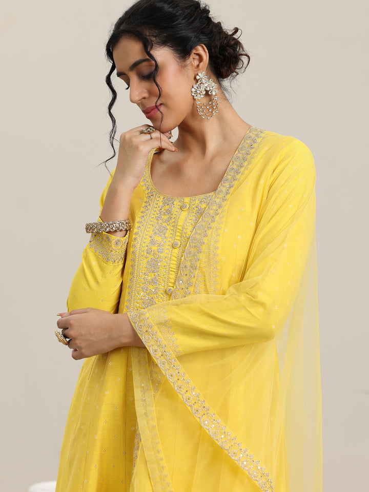 Yellow Embroidered Chanderi Silk Anarkali Suit With Dupatta