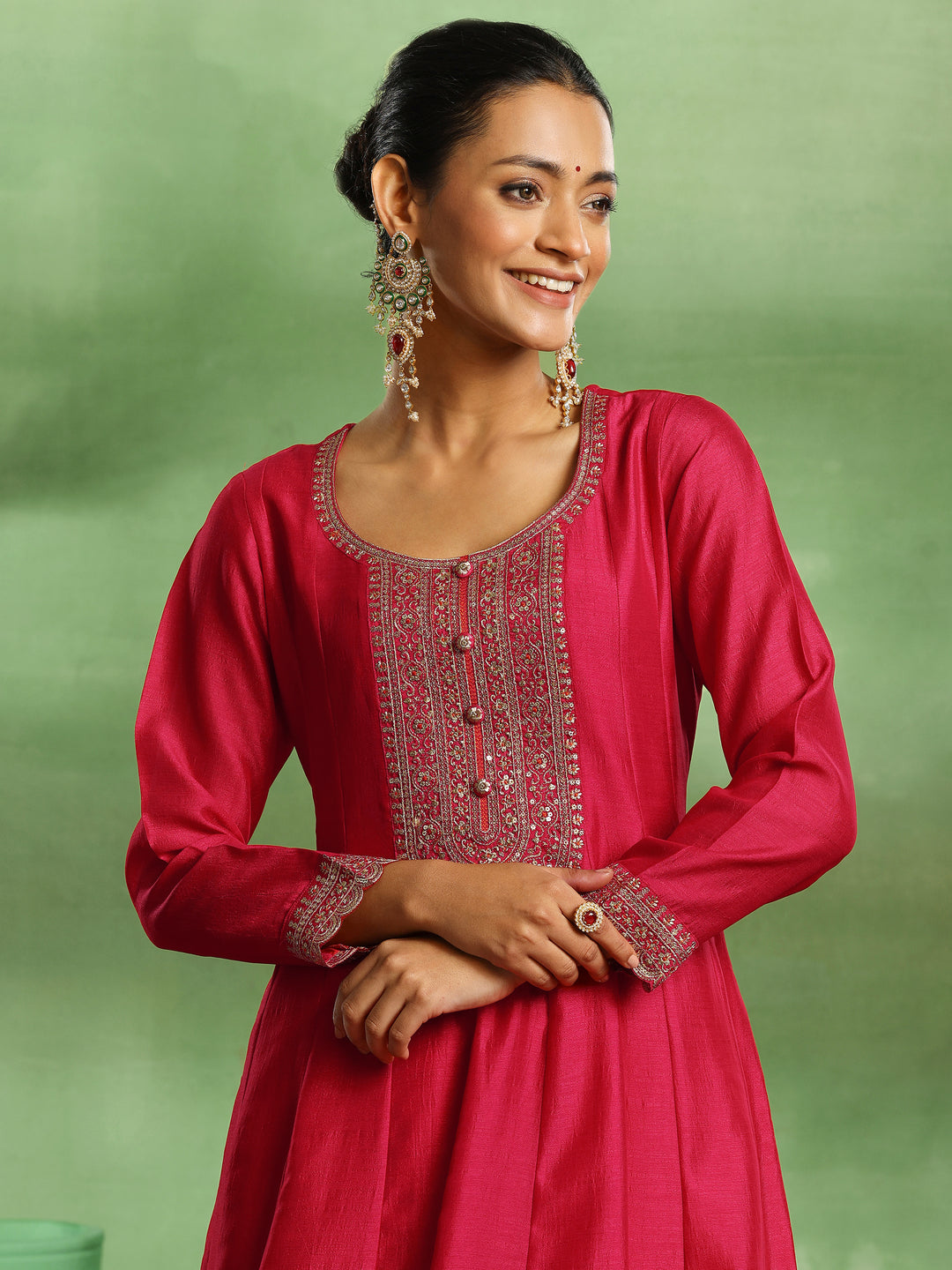 Pink Embroidered Chanderi Silk Anarkali Suit With Dupatta