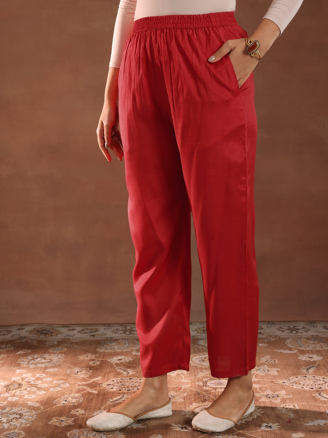 Orange Printed Silk Blend Straight Suit With Dupatta