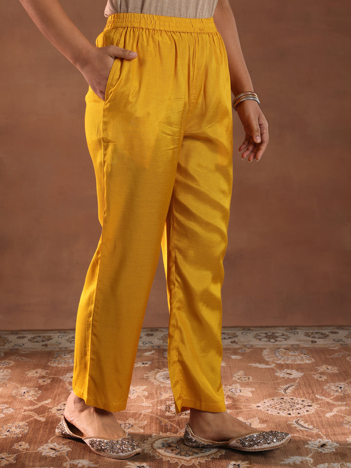 Mustard Printed Silk Blend Straight Suit With Dupatta