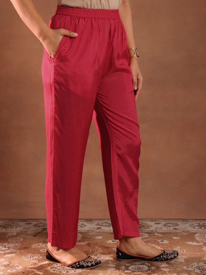 Red Printed Silk Blend Straight Suit With Dupatta