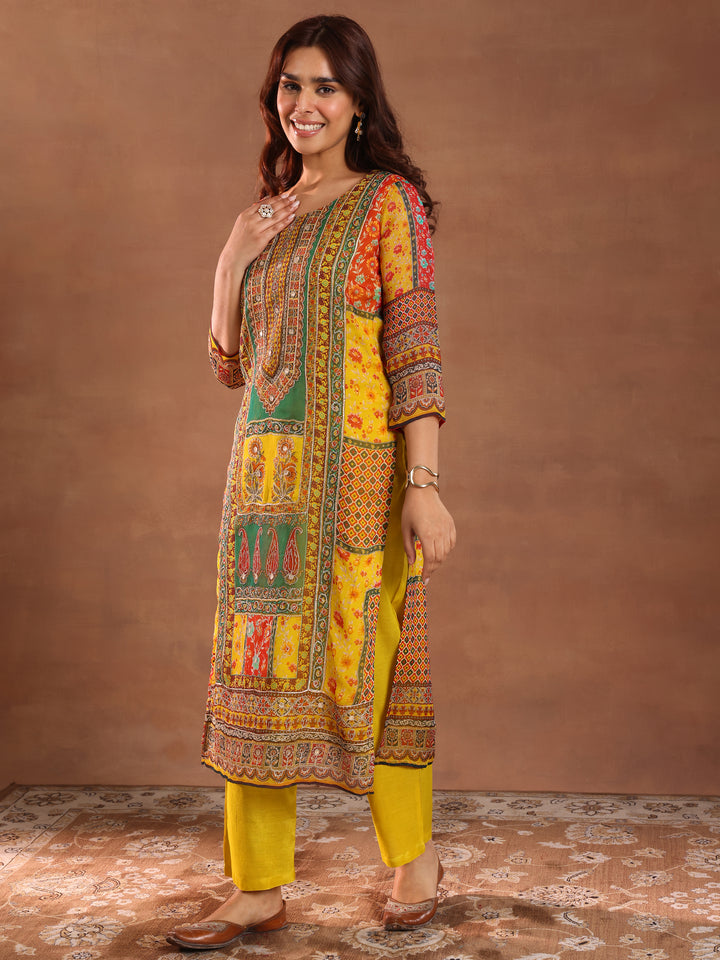 Mutli Printed Silk Blend Straight Suit With Dupatta