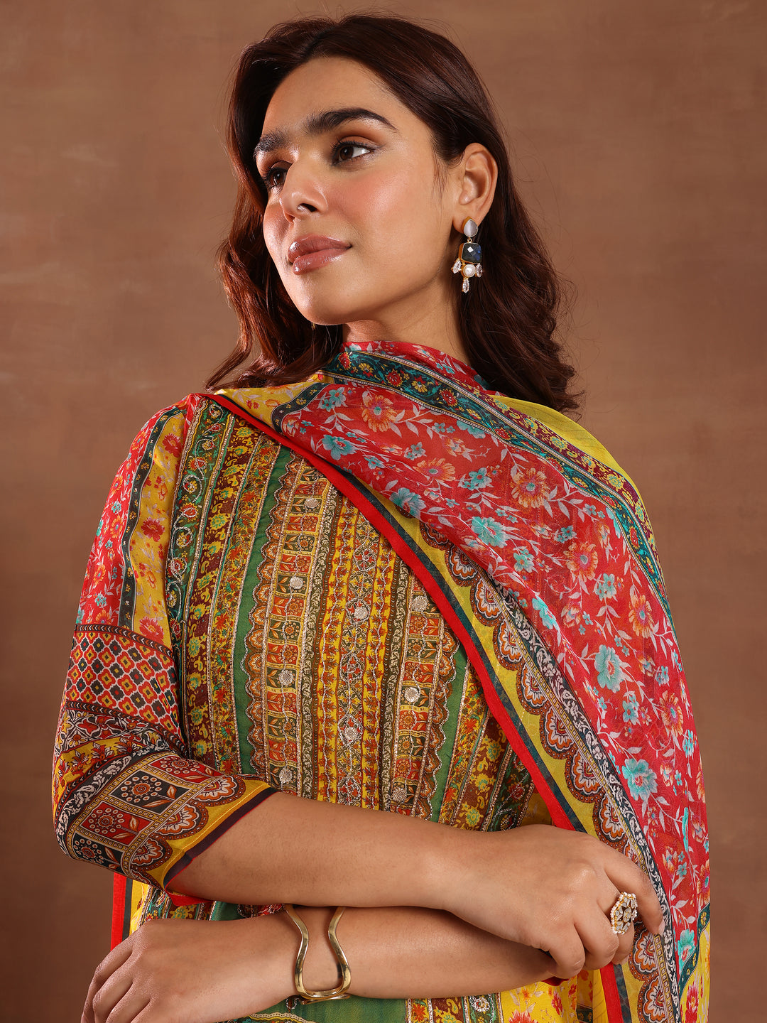 Mutli Printed Silk Blend Straight Suit With Dupatta