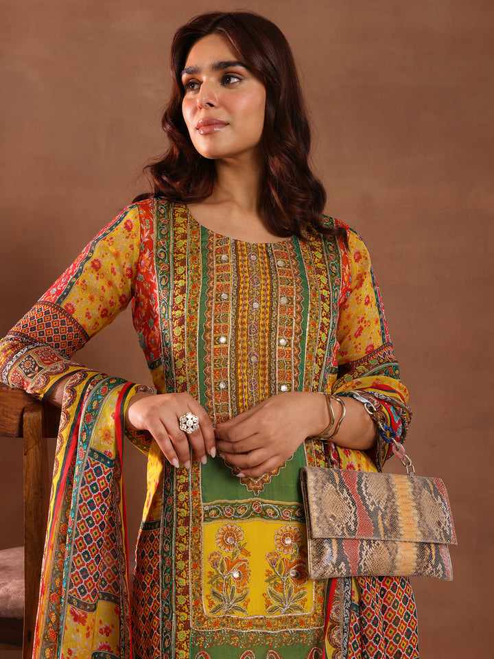 Mutli Printed Silk Blend Straight Suit With Dupatta