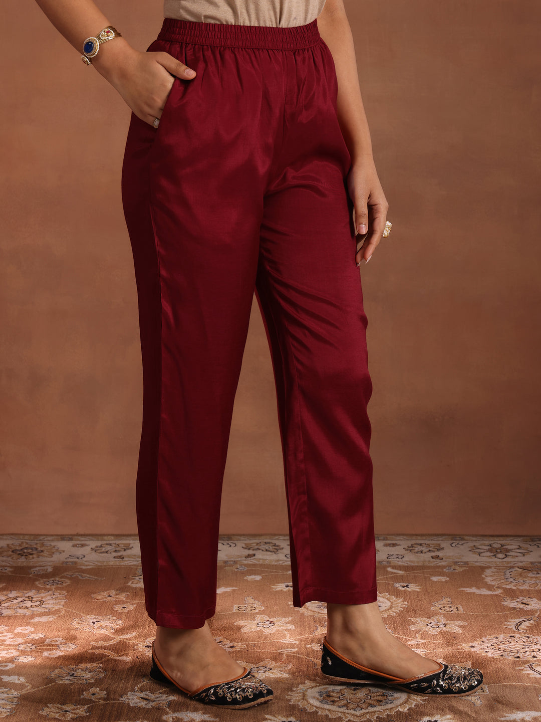 Maroon Yoke Design Tissue Straight Suit With Dupatta