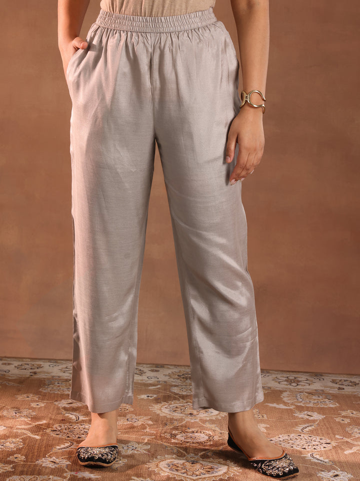 Taupe Yoke Design Tissue Straight Suit With Dupatta