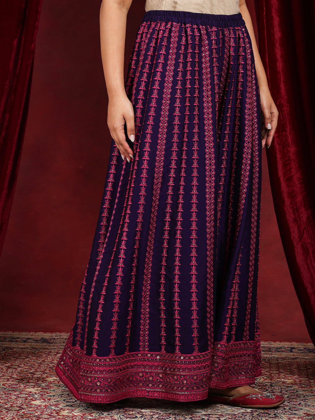 Libas Art Purple Embroidered Silk Blend Straight Suit With Dupatta