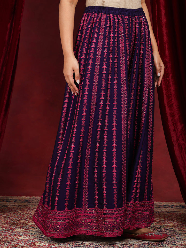 Libas Art Purple Embroidered Silk Blend Straight Suit With Dupatta