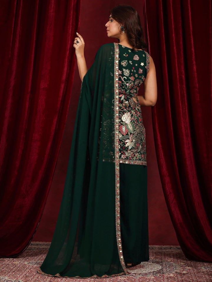Libas Art Green Embroidered Georgette Straight Suit With Dupatta