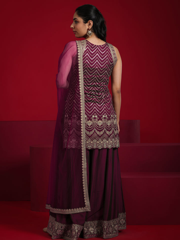 Libas Art Wine Embroidered Silk Blend Straight Suit With Dupatta