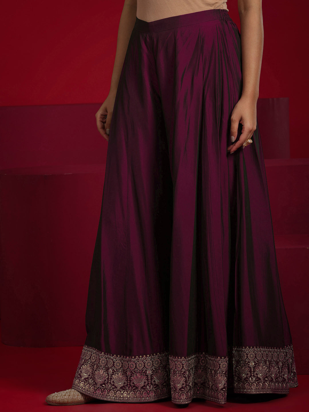 Libas Art Wine Embroidered Silk Blend Straight Suit With Dupatta