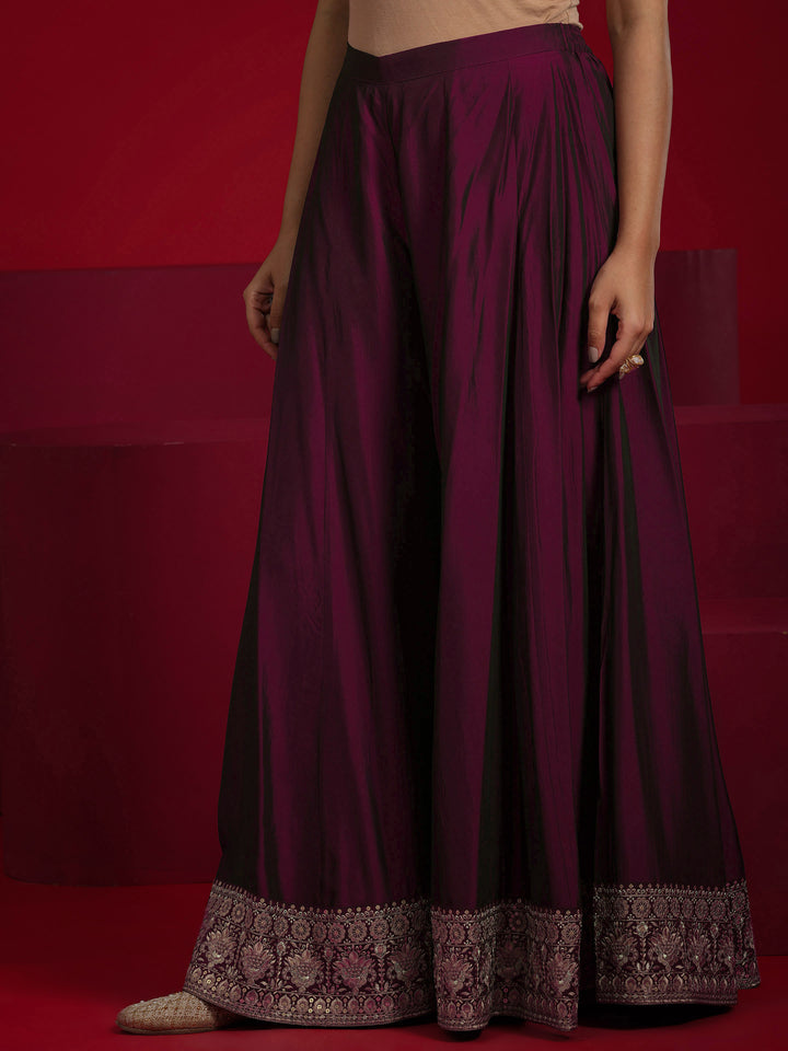 Libas Art Wine Embroidered Silk Blend Straight Suit With Dupatta