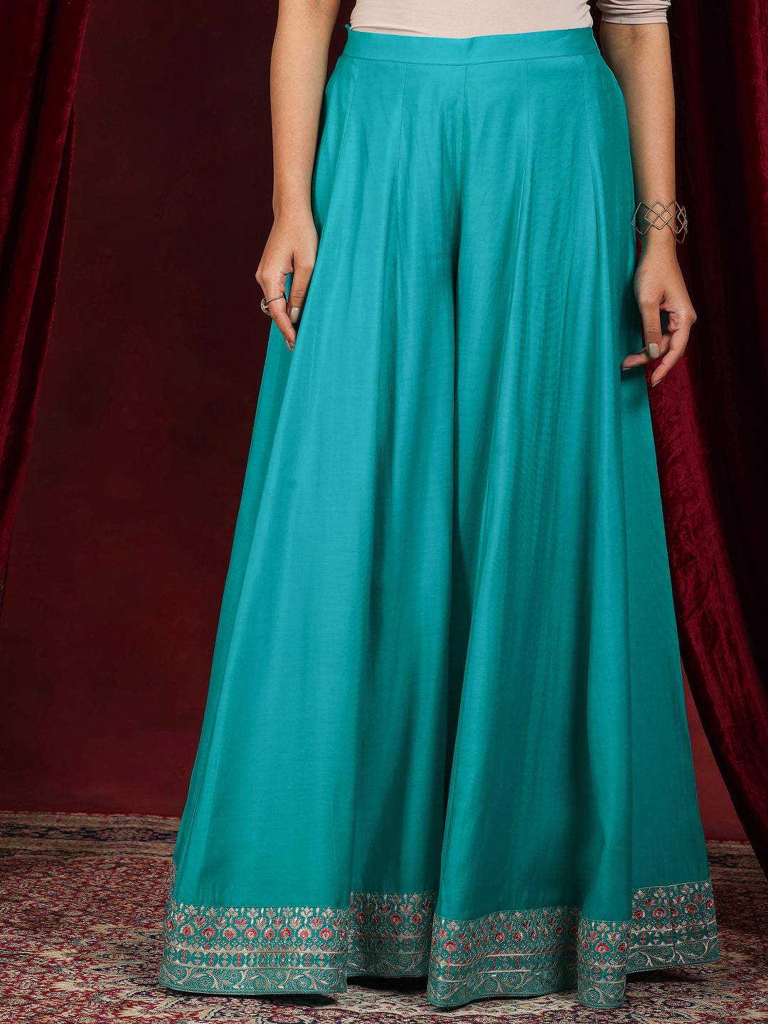 Libas Art Green Embroidered Silk Blend Straight Suit With Dupatta