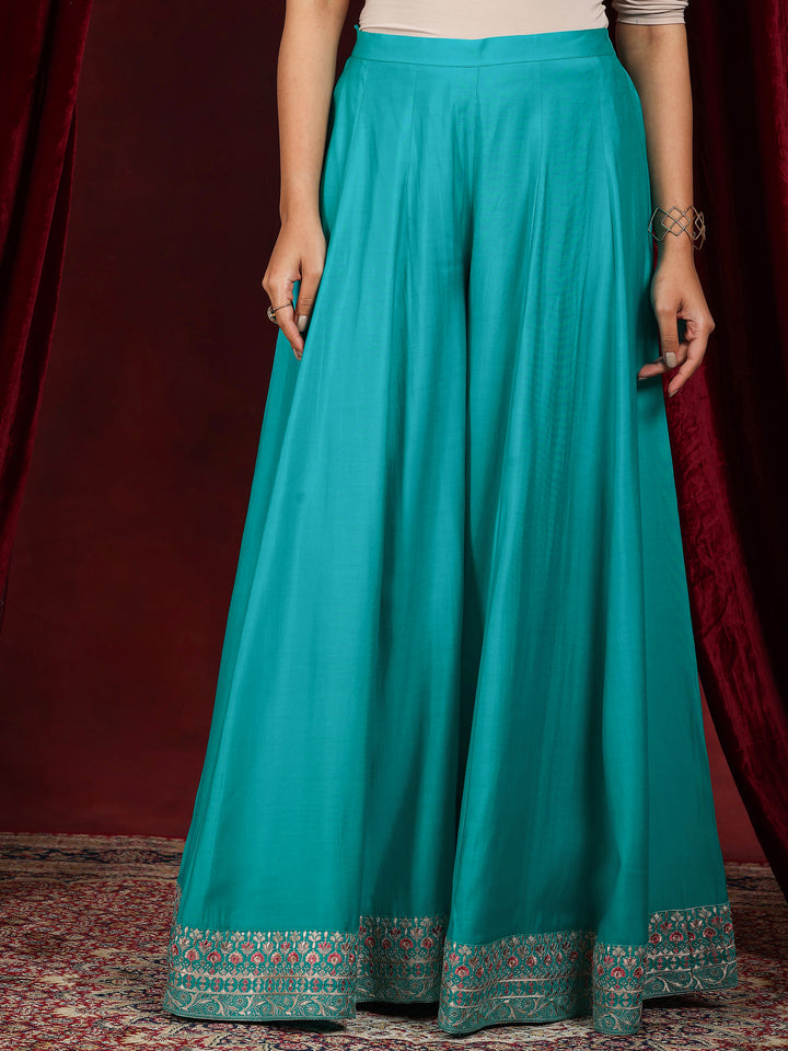 Libas Art Green Embroidered Silk Blend Straight Suit With Dupatta