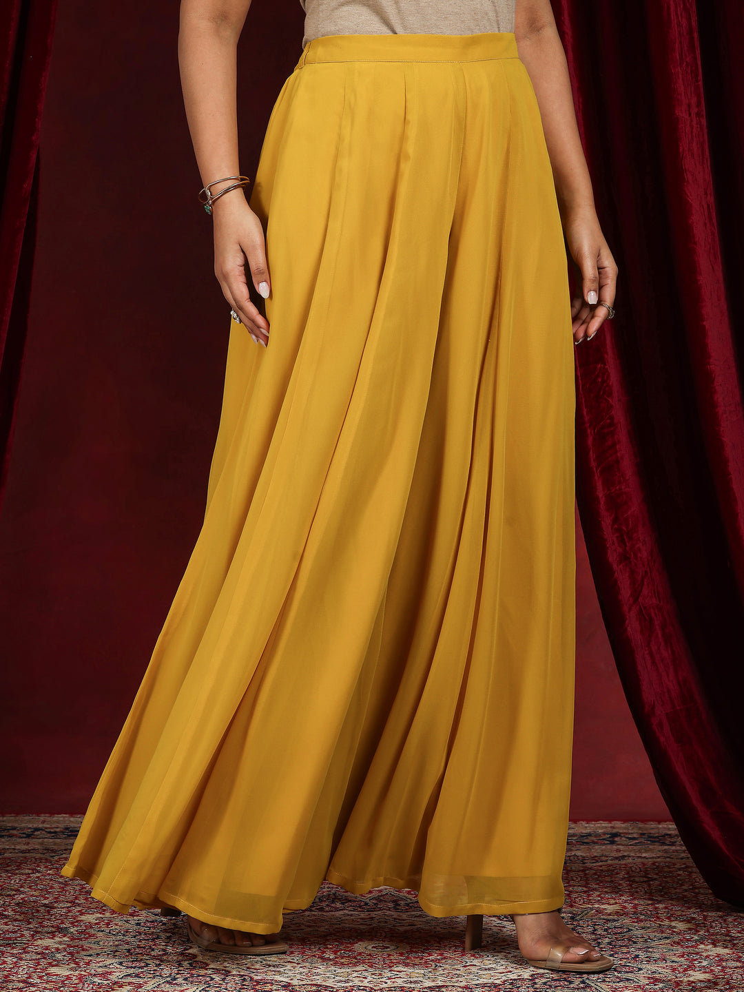 Libas Art Mustard Embroidered Georgette Straight Suit With Dupatta