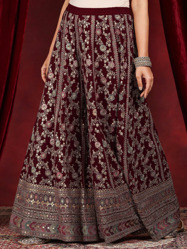 Libas Art Maroon Embroidered Georgette Straight Suit With Dupatta