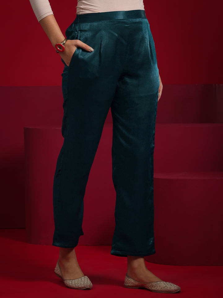 Libas Art Teal Embroidered Silk Blend Straight Kurta Set