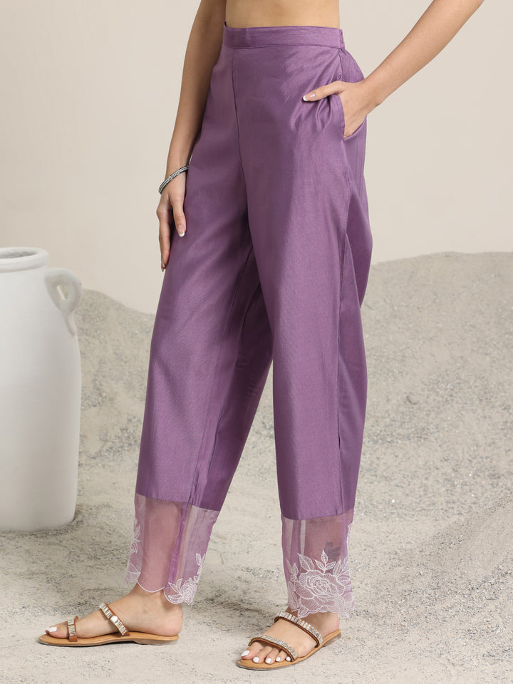 Purple Yoke Design Silk Blend Straight Suit Set With Dupatta