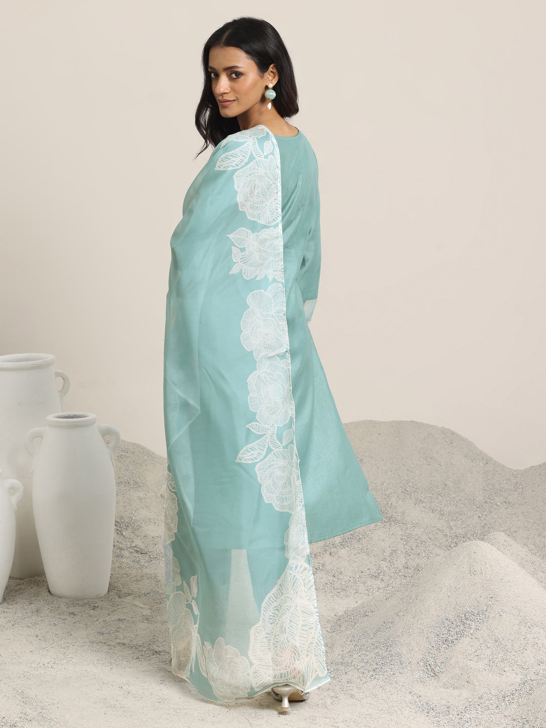Green Yoke Design Silk Blend Straight Suit Set With Dupatta