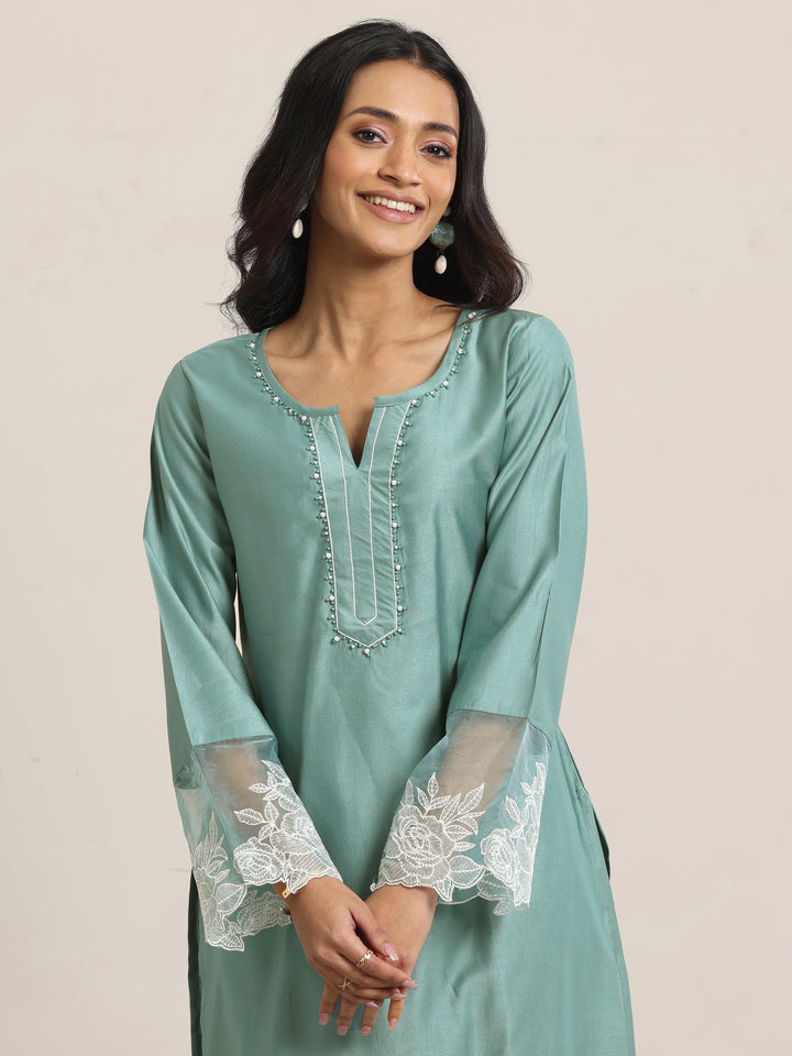 Green Yoke Design Silk Blend Straight Suit Set With Dupatta