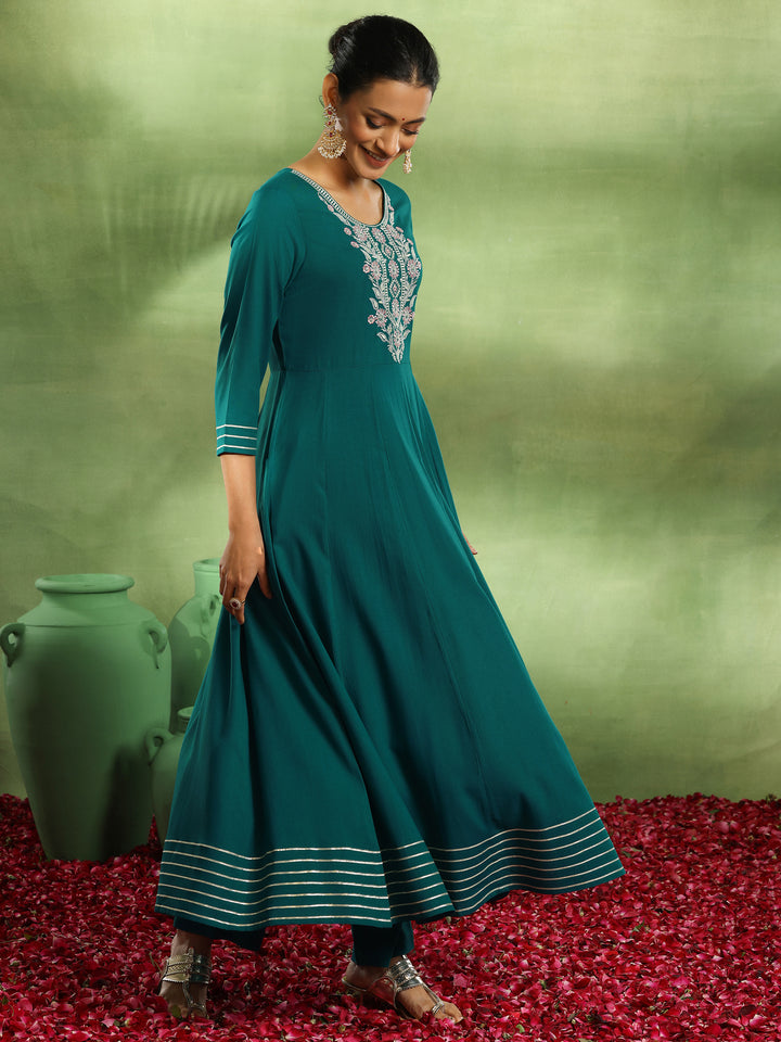Green Yoke Design Rayon Anarkali Suit With Dupatta