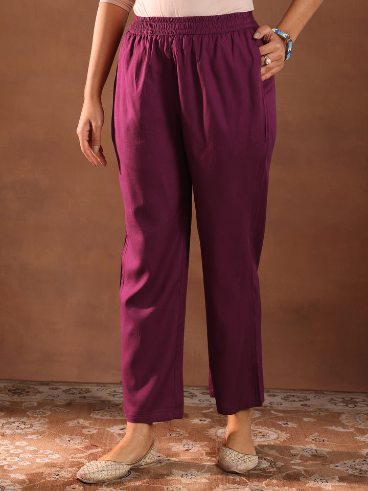 Burgundy Printed Rayon Anarkali Suit With Dupatta