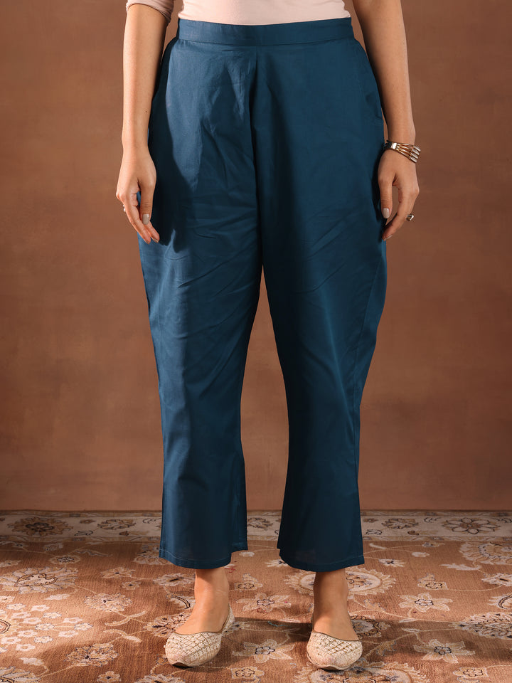 Navy Blue Woven Design Chanderi Silk Straight Suit With Dupatta