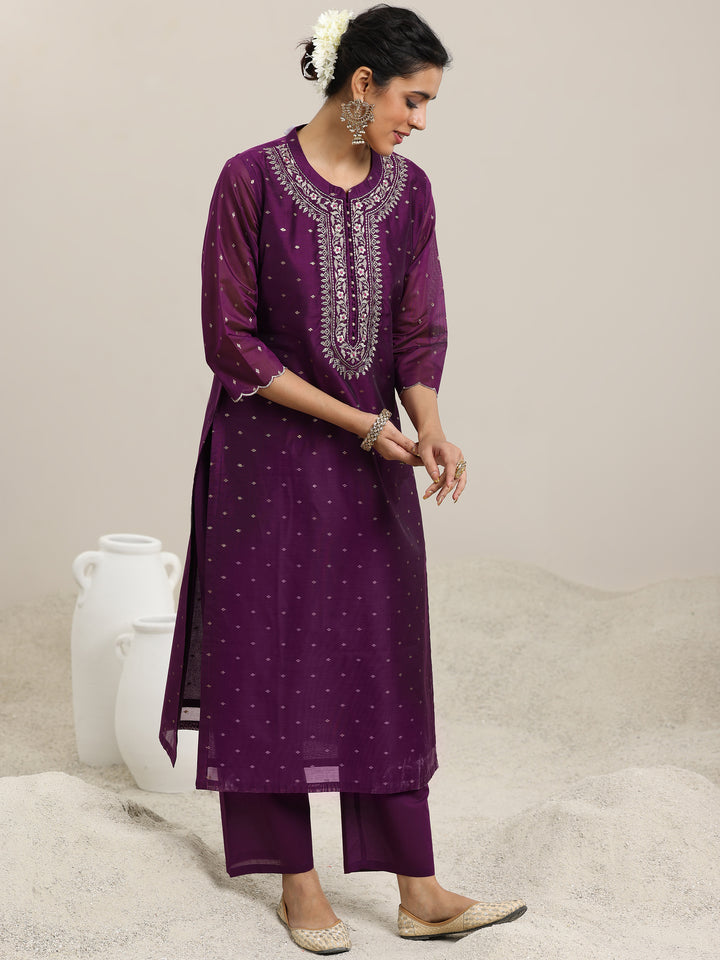 Wine Woven Design Chanderi Silk Straight Suit With Dupatta