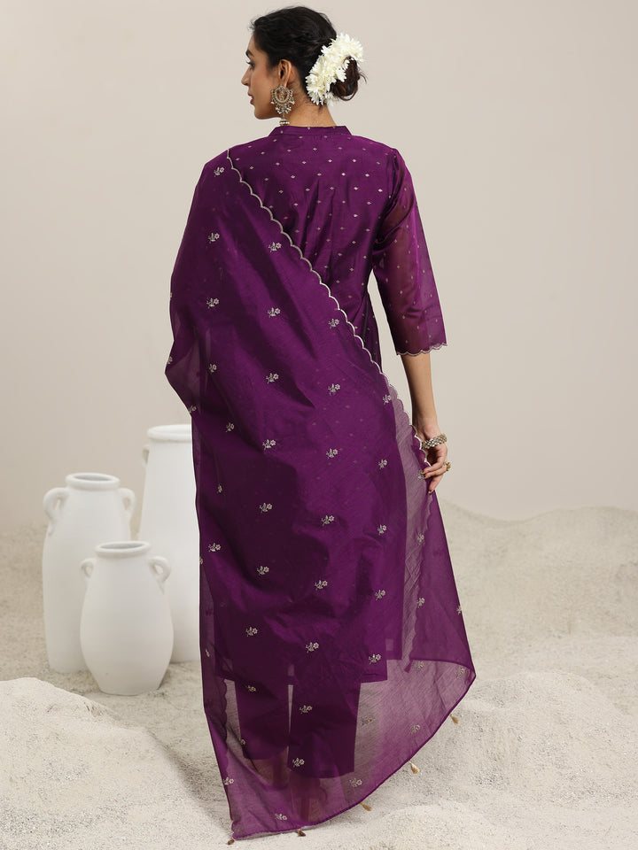 Wine Woven Design Chanderi Silk Straight Suit With Dupatta