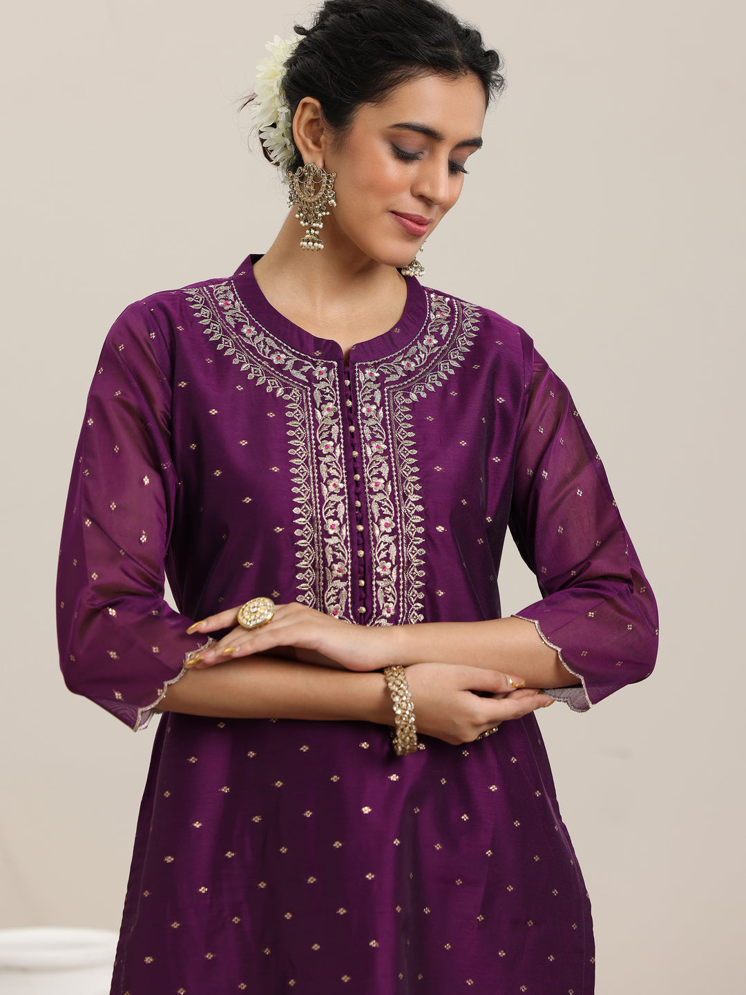 Wine Woven Design Chanderi Silk Straight Suit With Dupatta