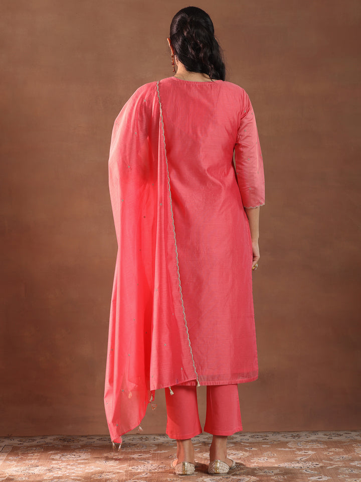 Coral Embroidered Chanderi Silk Straight Suit With Dupatta