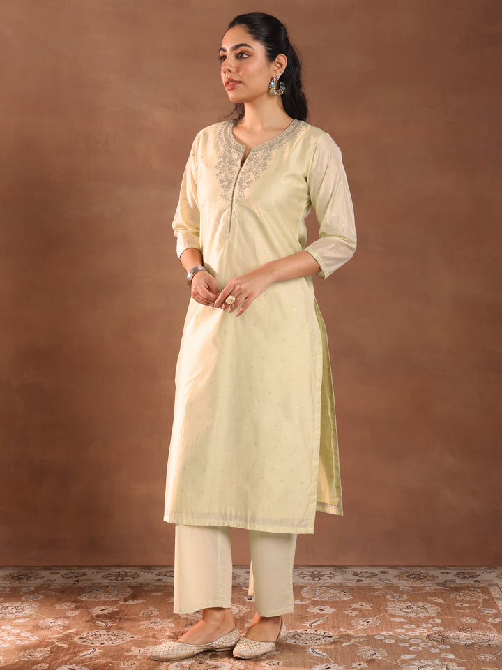 Cream Woven Design Chanderi Silk Straight Suit With Dupatta