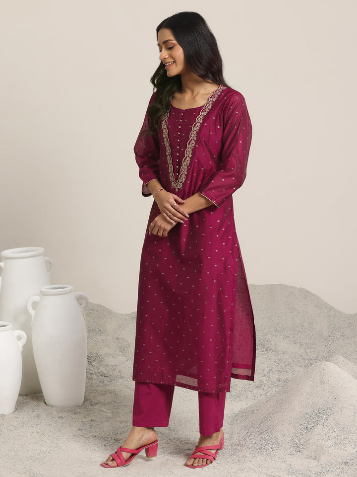 Maroon Woven Design Chanderi Silk Straight Suit With Dupatta