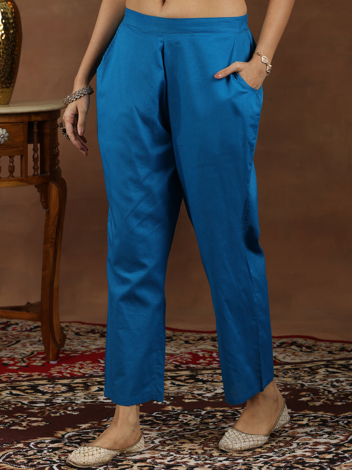 Blue Yoke Design Chanderi Silk Straight Suit With Dupatta