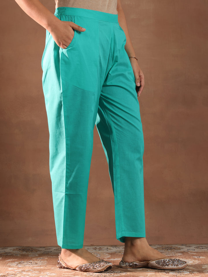 Turquoise Blue Embroidered Chanderi Silk Straight Suit With Dupatta