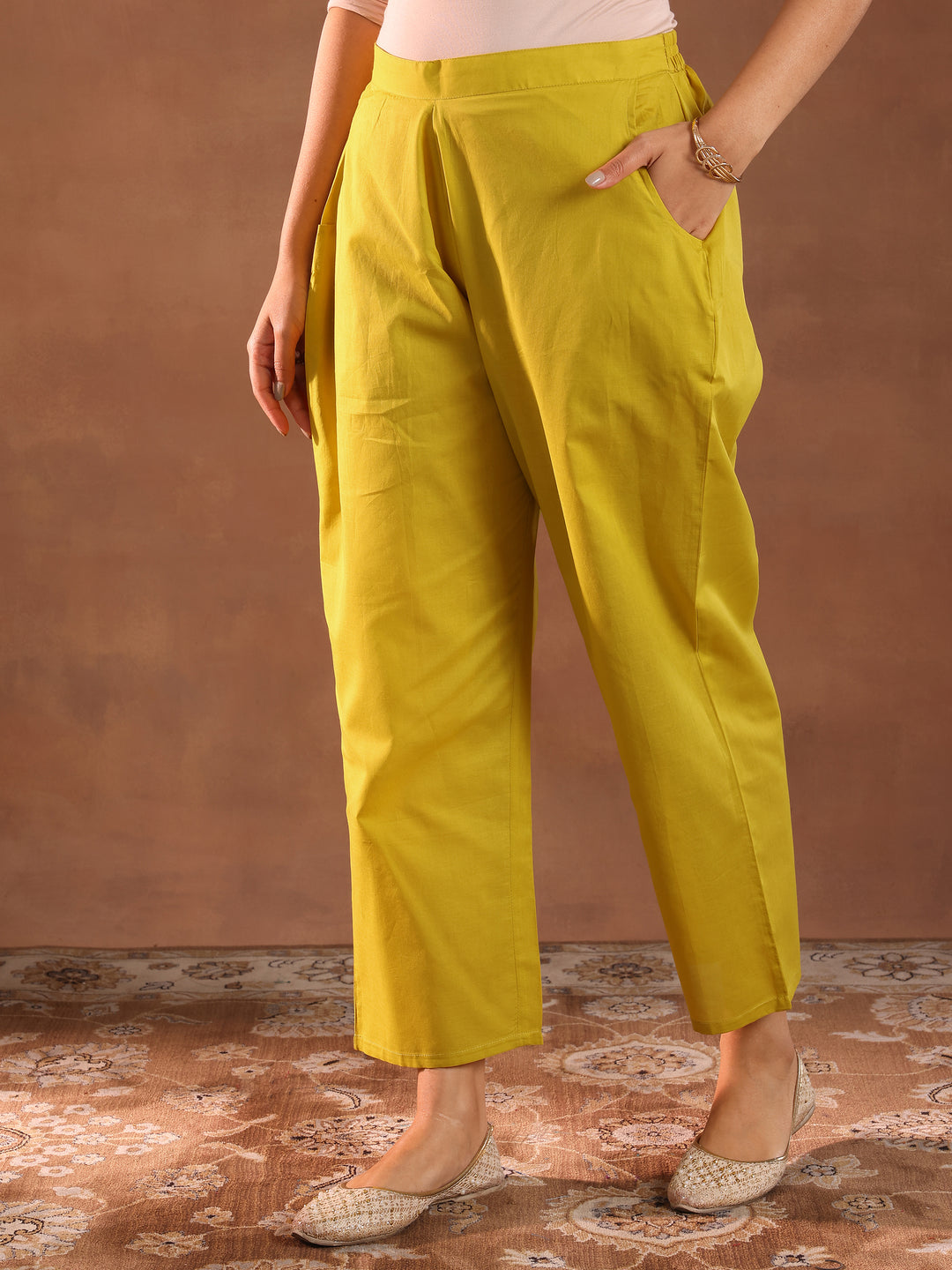 Lime Embroidered Chanderi Silk Straight Suit With Dupatta