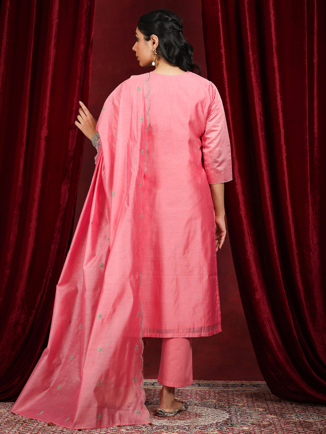 Libas Art Coral Embroidered Chanderi Silk Straight Suit With Dupatta