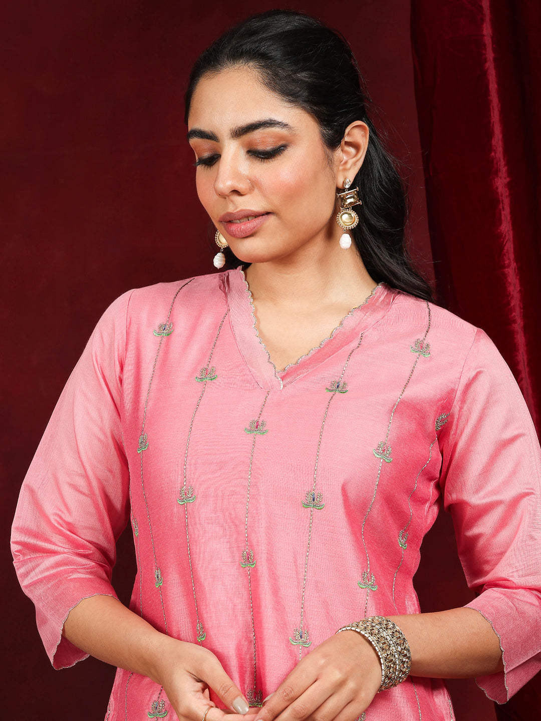 Libas Art Coral Embroidered Chanderi Silk Straight Suit With Dupatta