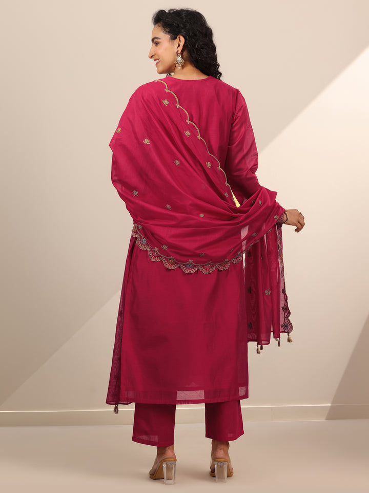 Libas Art Red Embroidered Chanderi Silk Straight Suit Set With Dupatta