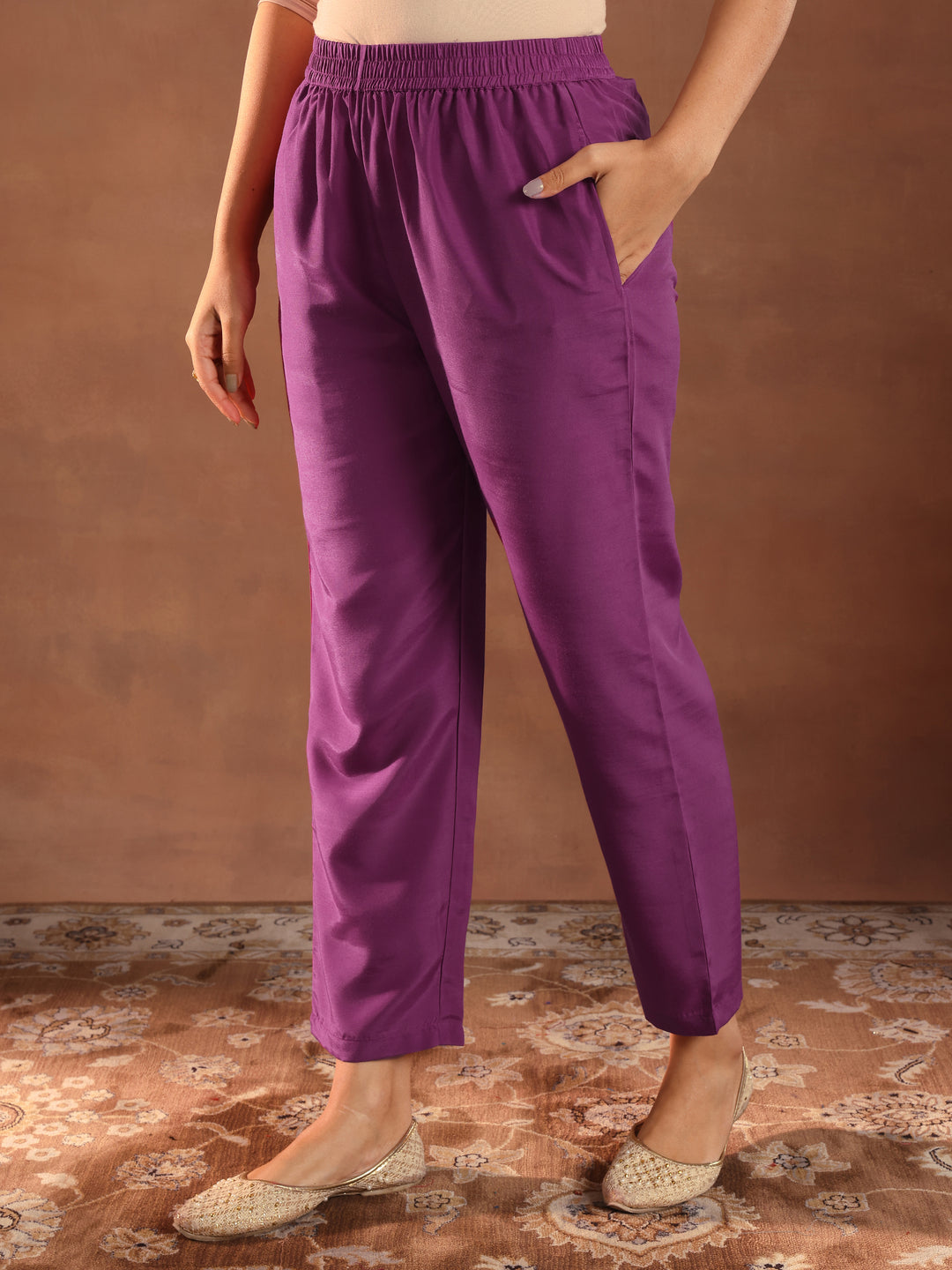 Burgundy Printed Silk Blend Straight Suit With Dupatta