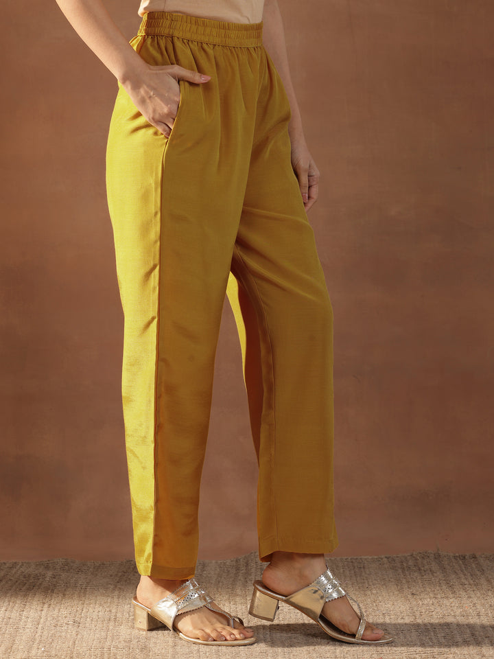 Mustard Printed Silk Blend Straight Suit Set With Dupatta