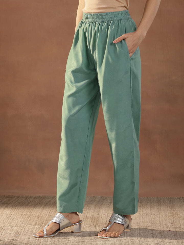 Green Embroidered Silk Blend Straight Suits With Dupatta