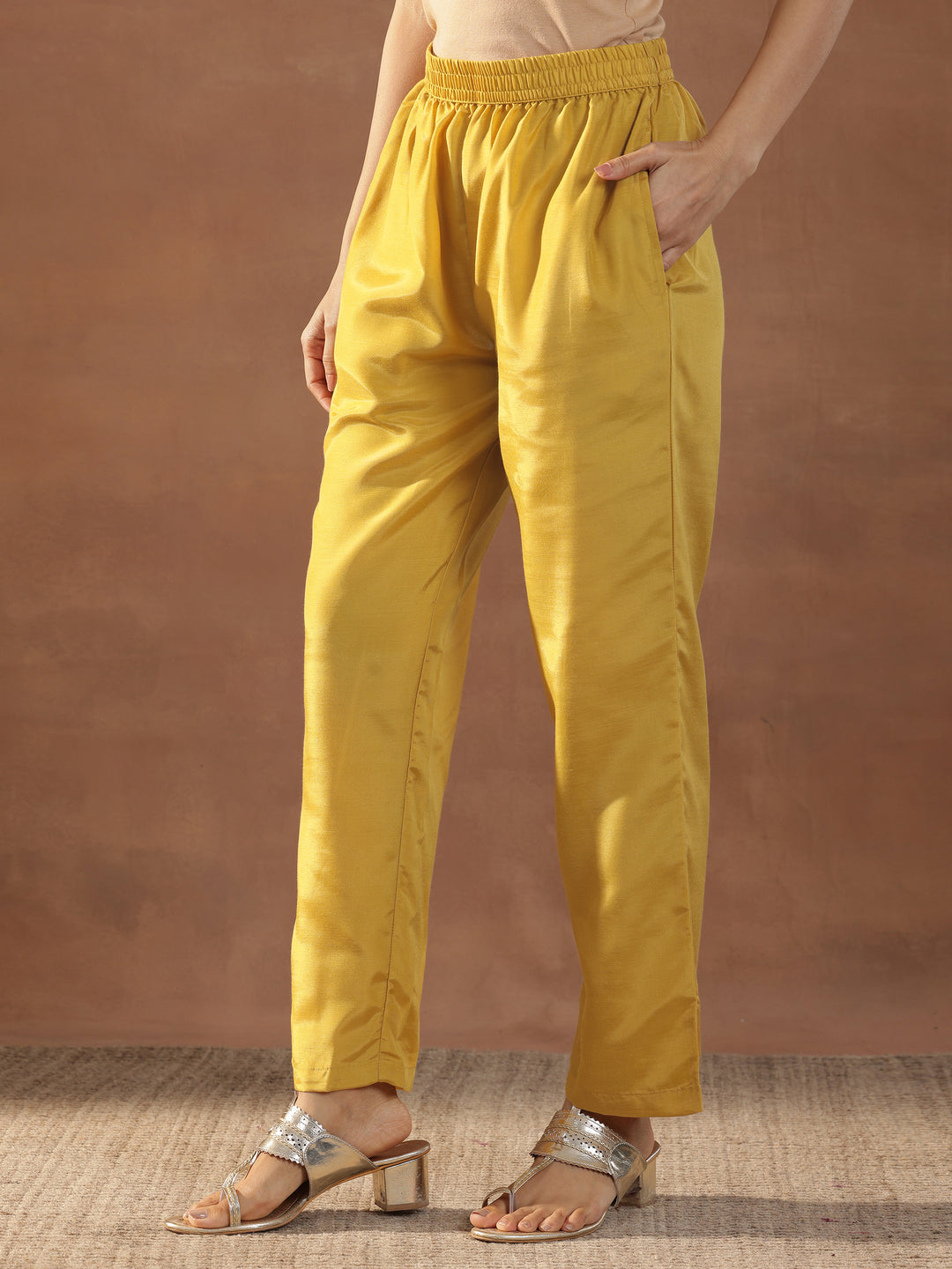 Mustard Embroidered Silk Blend Straight Suits With Dupatta