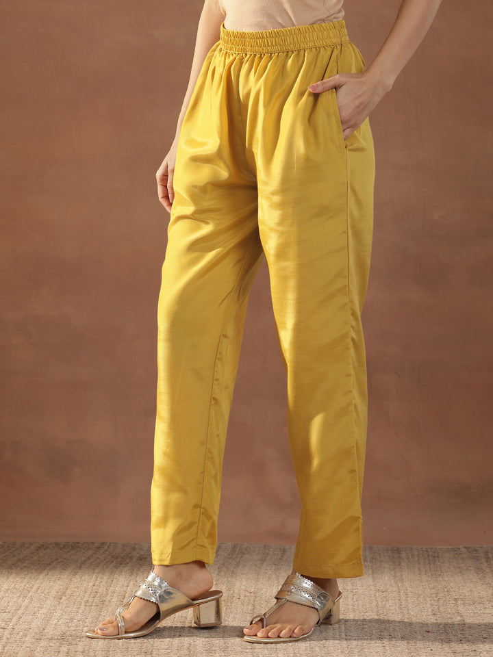 Mustard Embroidered Silk Blend Straight Suits With Dupatta