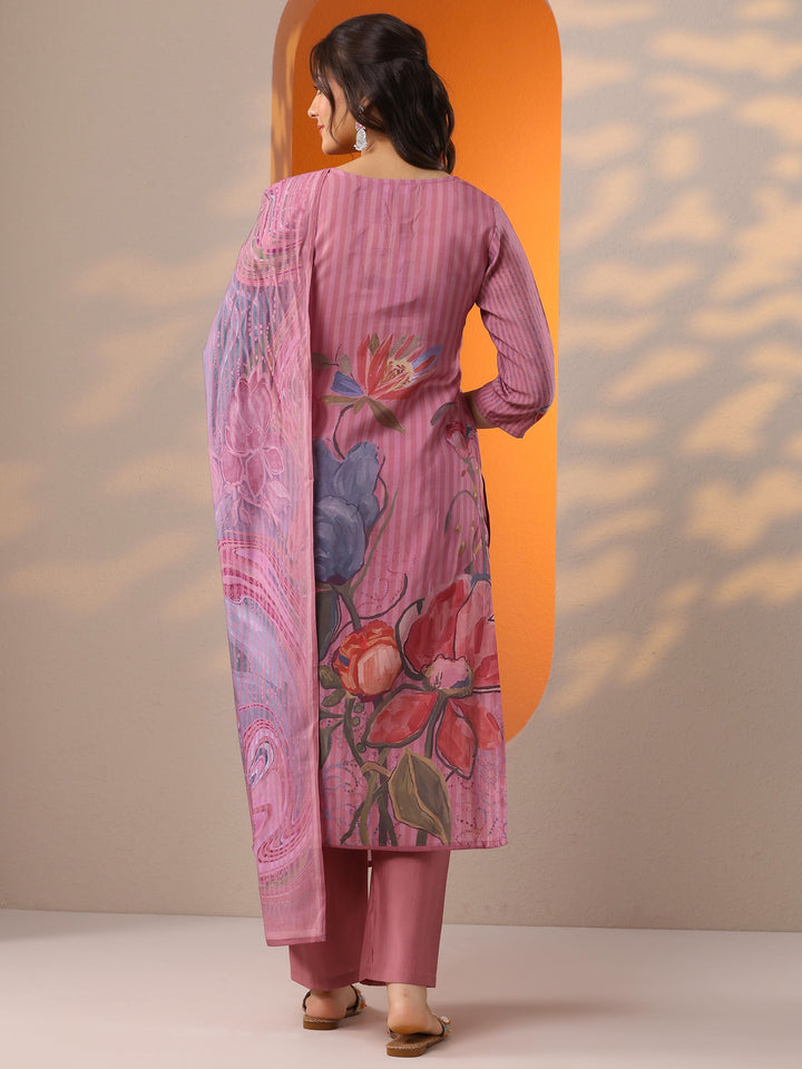 Pink Printed Silk Blend Straight Suit Set With Dupatta