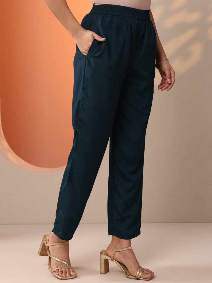 Teal Embroidered Silk Blend Straight Suit Set With Dupatta