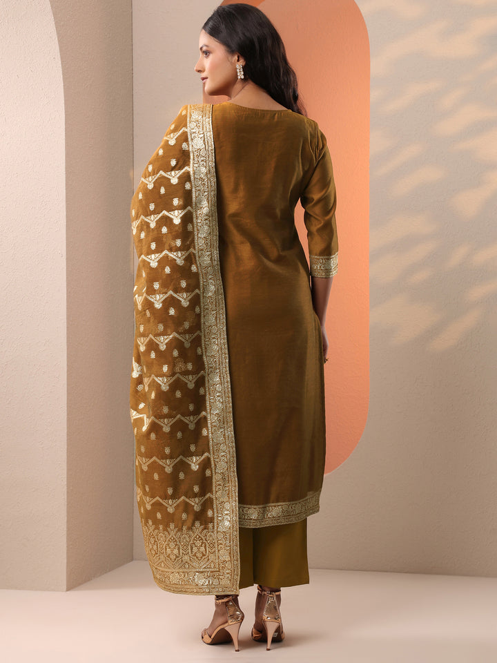 Bronze Woven Design Silk Blend Straight Suit Set With Dupatta