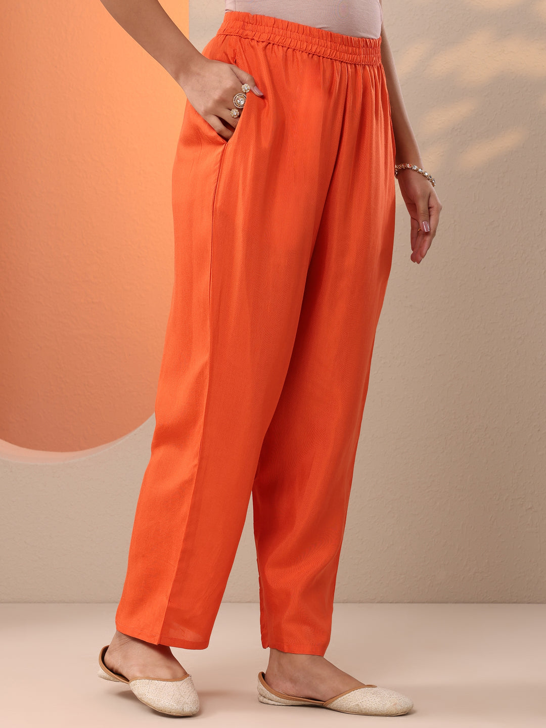 Orange Woven Design Silk Blend Straight Suit Set With Dupatta